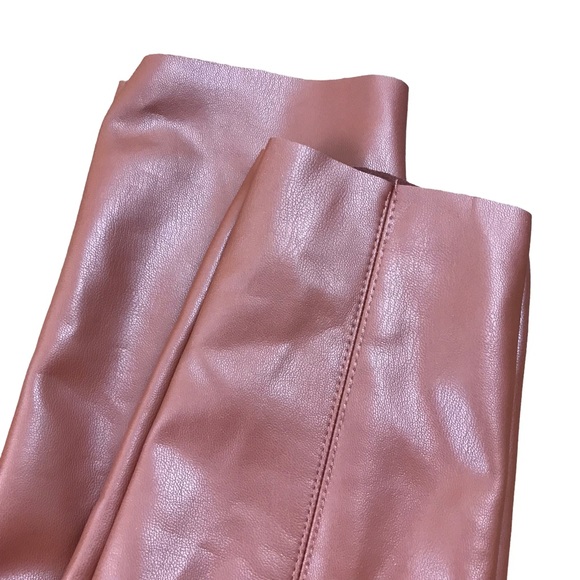 Faux Leather  Ankle Pants Med Coated Camel Brown Straight Skinny Stretch - Picture 8 of 12